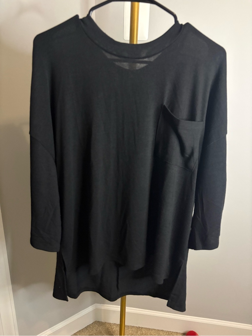 ANDRÉE BY UNIT Black Ribbed Tunic with Chest Pocket